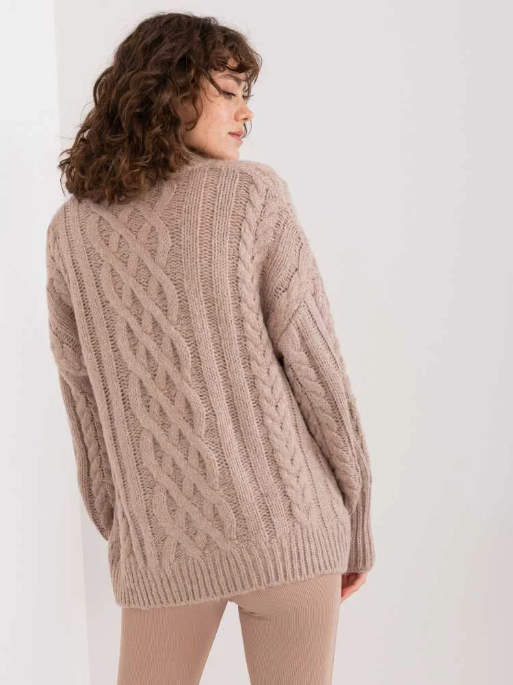 Wool Fashion Italia Megztinis-AT-SW-2363-2.30-tamsiai smėlio spalvos