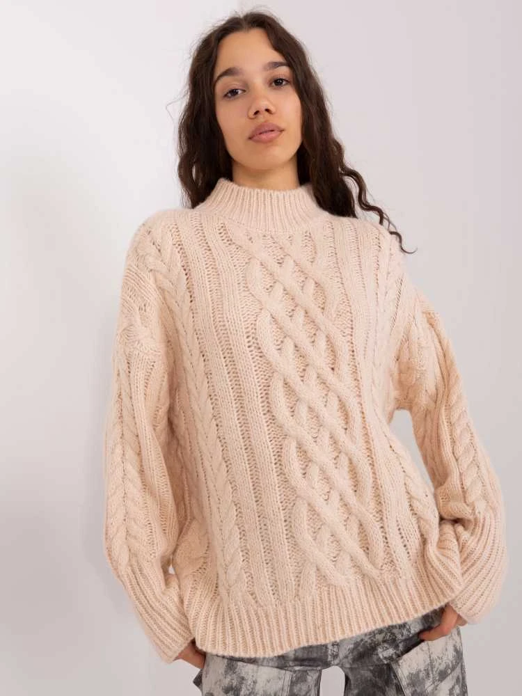Wool Fashion Italia Megztinis-AT-SW-2363-2,30-šviesiai smėlio spalvos