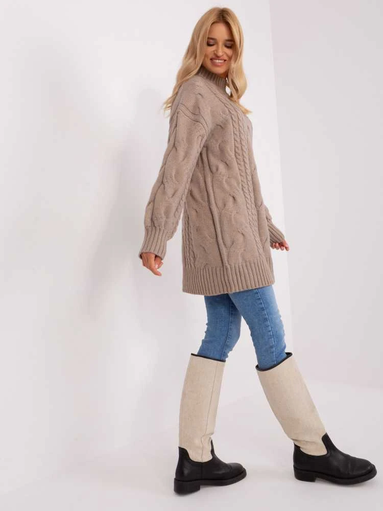 Wool Fashion Italia Megztinis-AT-SW-2367-1.35P-tamsiai smėlio spalvos