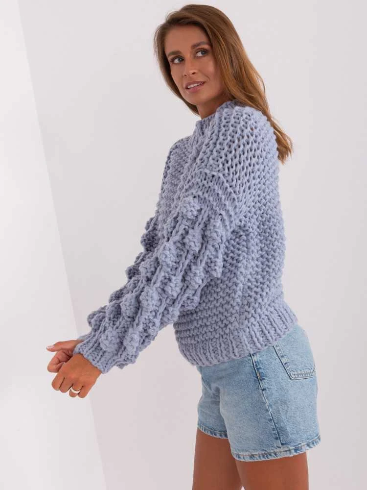 Wool Fashion Italia Megztinis-AT-SW-2382.97P-pilka-mėlyna