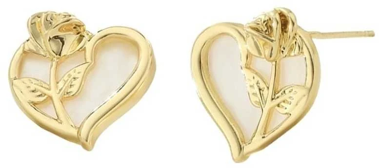 Eu Sandelis Auskarai iš nerūdijančio plieno, padengti 14 karatų auksu, „HEART ROSE“ sidabriniai auskarai S925 KST3368