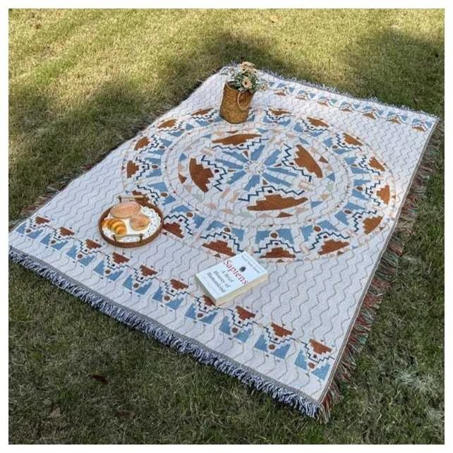 Eu Sandelis BOHO antklodė, pinta dvipusė lovatiesė su kutais 130x180cm KOC15WZ3
