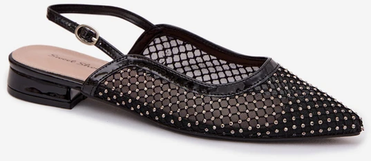Boto Elegantiški tinklelio rašto juodi bateliai