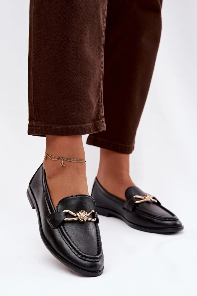 Boto Moteriški elegantiški juodi mokasinai su papuošimu