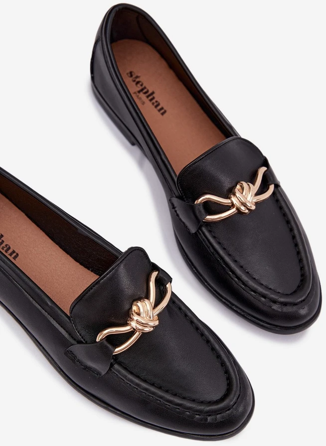 Boto Moteriški elegantiški juodi mokasinai su papuošimu