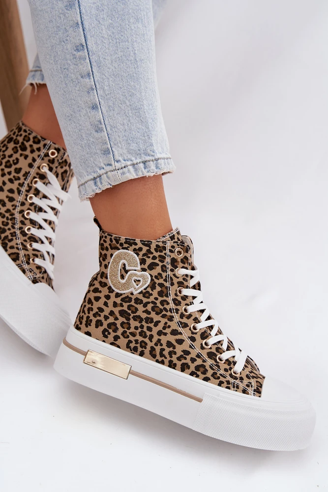 Boto Moteriški platforminiai suvarstomi batai su leopardo raštu