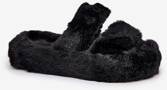 Boto Moteriškos juodos kailinės šlepetės