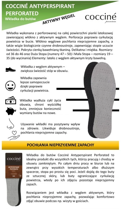 „Coccine“ vidpadžiai nuo prakaitavimo su aktyvuota anglimi