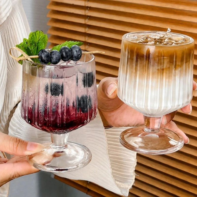 Eu Sandelis 6 gofruotų stiklinių su kojelėmis rinkinys desertams ir gėrimams 250ml SZK226ZESTAW6