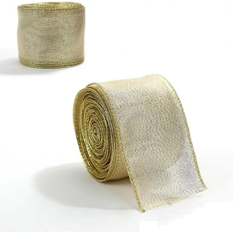 Eu Sandelis Auksinė juostelė - kaspinas, kalėdinė dovanų juostelė 6,3cm x 2m KSN136