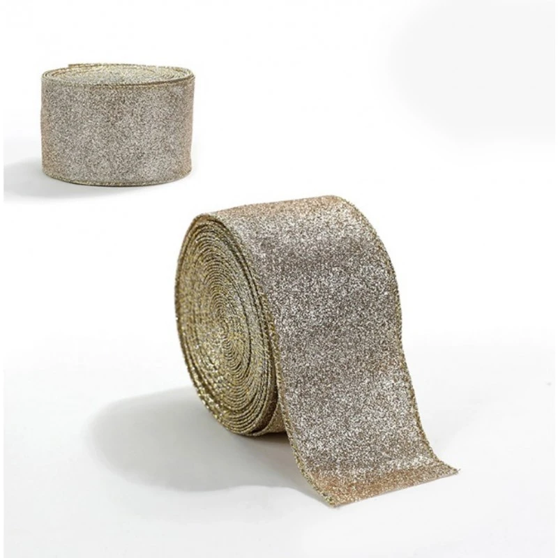 Eu Sandelis Auksinė juostelė - kaspinas, kalėdinė dovanų juostelė 5cm x 2m KSN137
