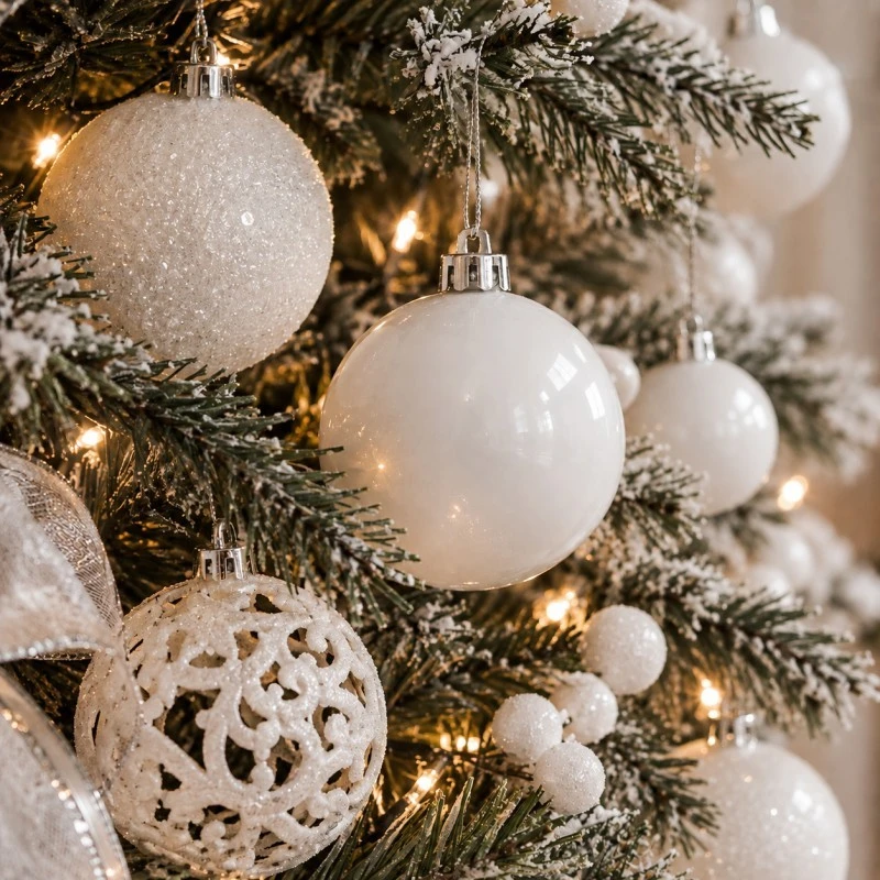 Eu Sandelis Baltų eglutės žaisliukų rinkinys 100 vnt + eglutės viršūnė BSN87