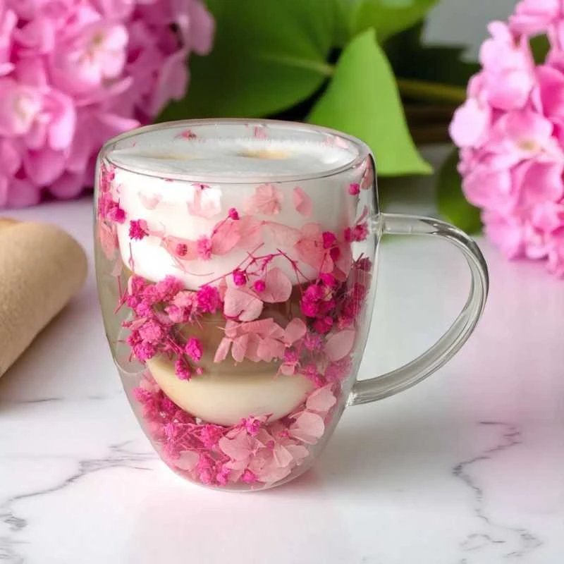 Eu Sandelis Dvigubo stiklo puodelis su gėlėmis viduje 300 ml, 1 vnt. SZK149