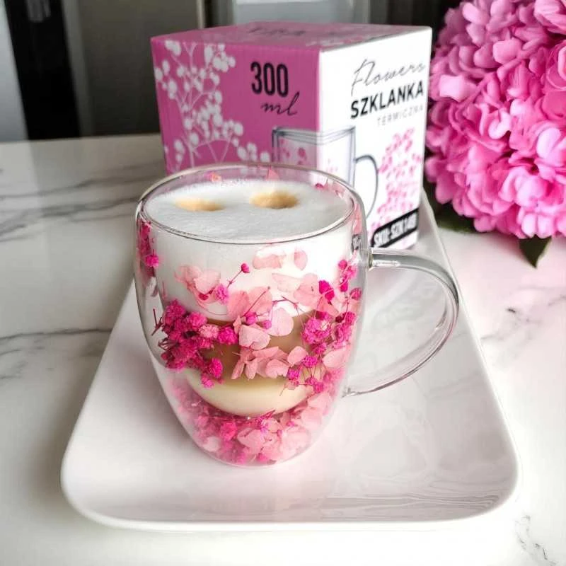 Eu Sandelis Dvigubo stiklo puodelis su gėlėmis viduje 300 ml, 1 vnt. SZK149