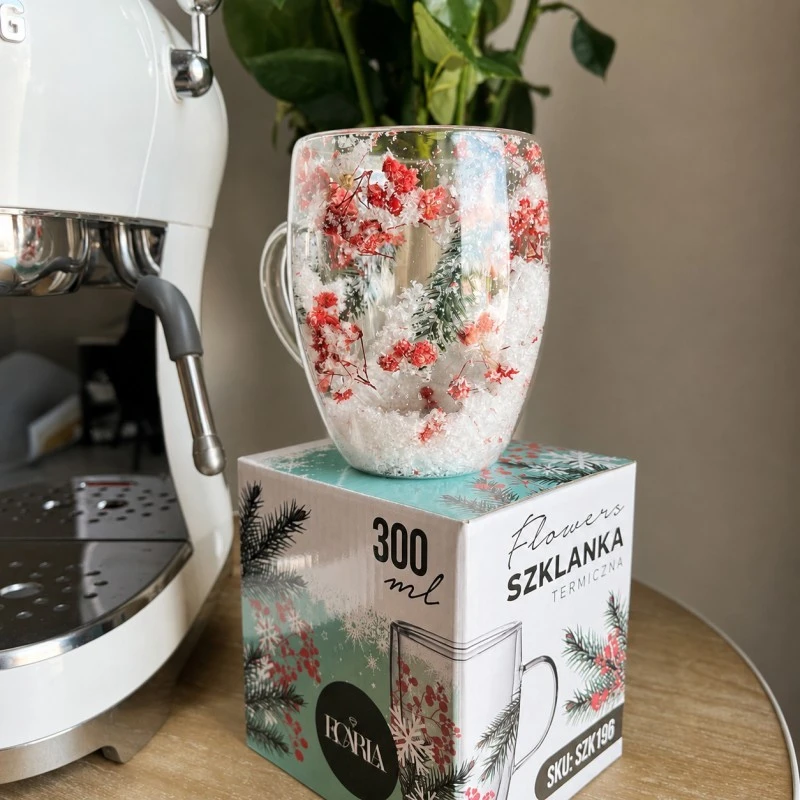 Eu Sandelis Dvigubo stiklo puodelis su įspūdingomis gėlėmis viduje 300 ml SZK198