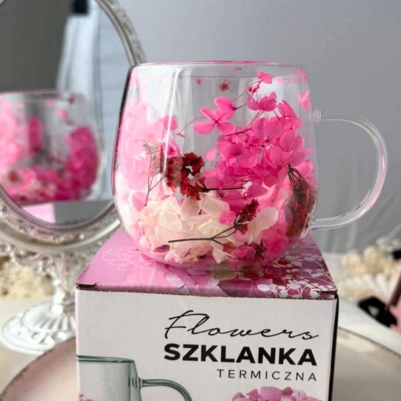Eu Sandelis Dvigubo stiklo puodelis su įspūdingomis gėlėmis viduje 300 ml 1vnt SZK182
