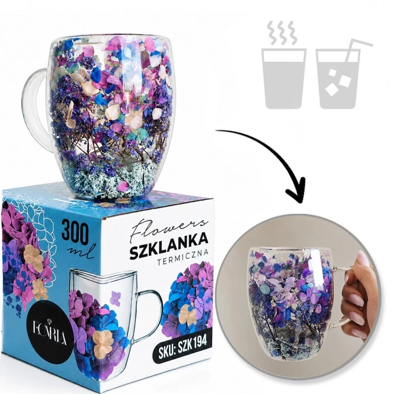 Eu Sandelis Dvigubo stiklo puodelis su įspūdingomis gėlėmis viduje 300ml 1vnt SZK194