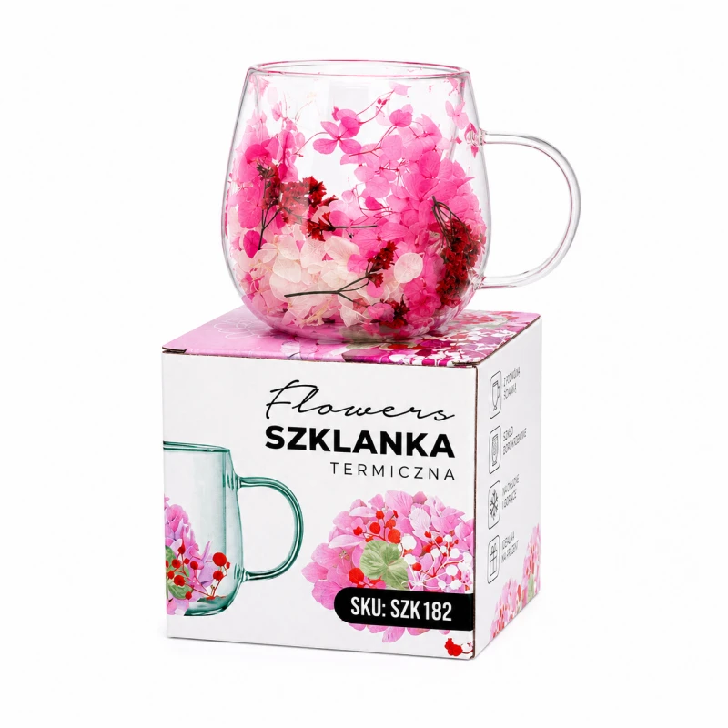 Eu Sandelis Dvigubo stiklo puodelis su įspūdingomis gėlėmis viduje 300 ml 1vnt SZK182