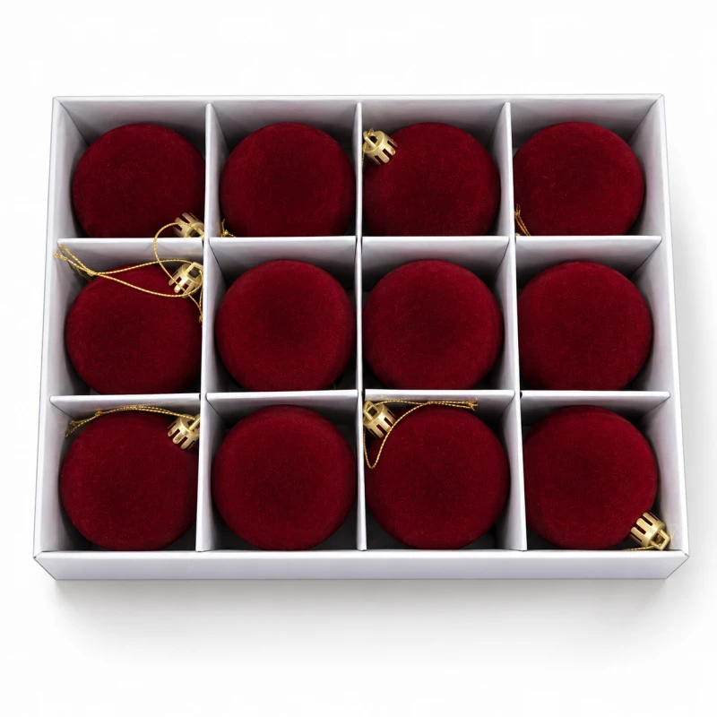 Eu Sandelis Išskirtiniai eglutės žaisliukai, bordo spalvos aksominis rinkinys, 12 vnt., 6 cm BSN82