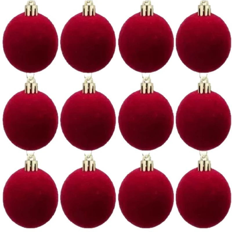 Eu Sandelis Išskirtiniai eglutės žaisliukai, bordo spalvos aksominis rinkinys, 12 vnt., 6 cm BSN82