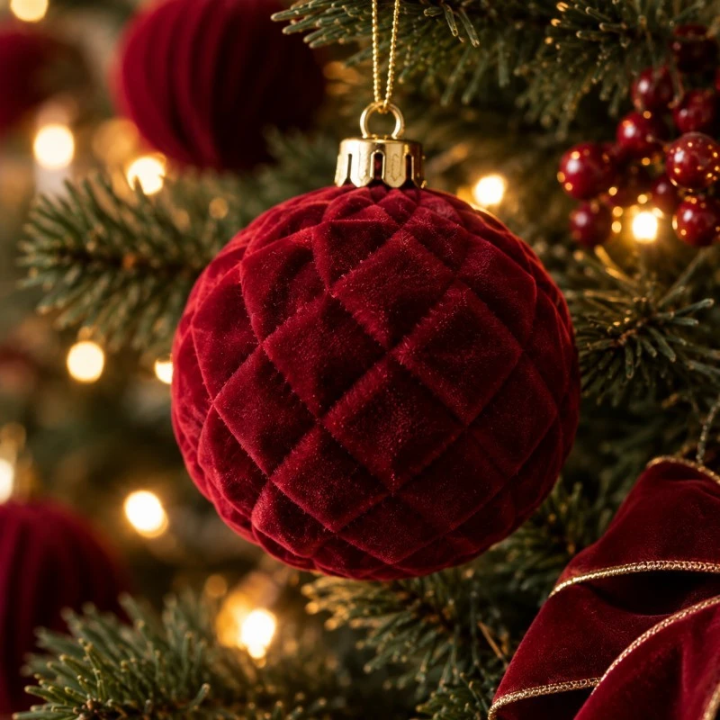 Eu Sandelis Išskirtiniai eglutės žaisliukai, bordo spalvos aksominis rinkinys, 48 vnt., BSN72