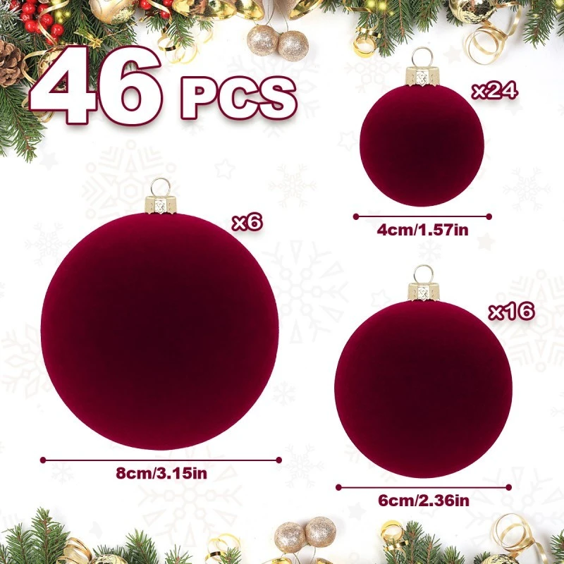 Eu Sandelis Išskirtiniai eglutės žaisliukai, bordo spalvos aksominis rinkinys, 46 vnt., BSN88