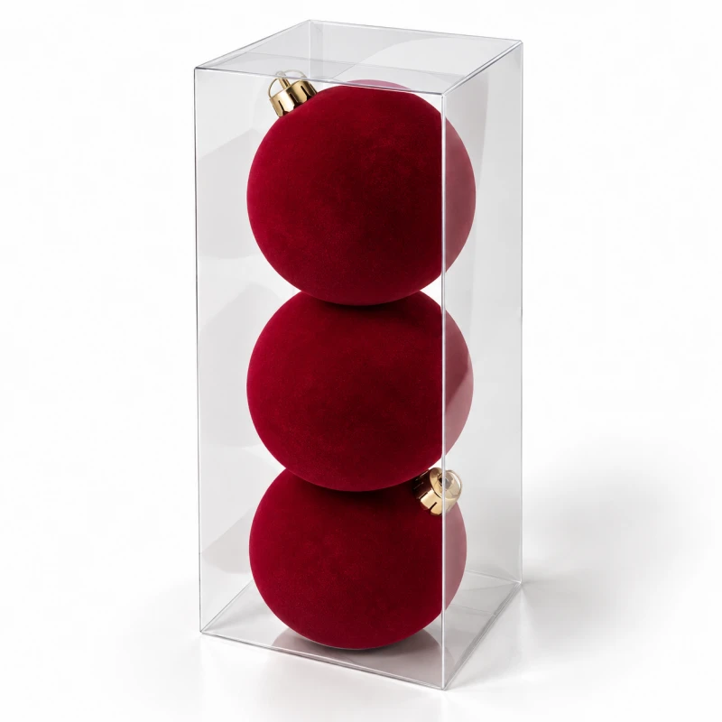 Eu Sandelis Išskirtiniai eglutės žaisliukai, bordo spalvos aksominis rinkinys, 3 vnt., 12 cm BSN85