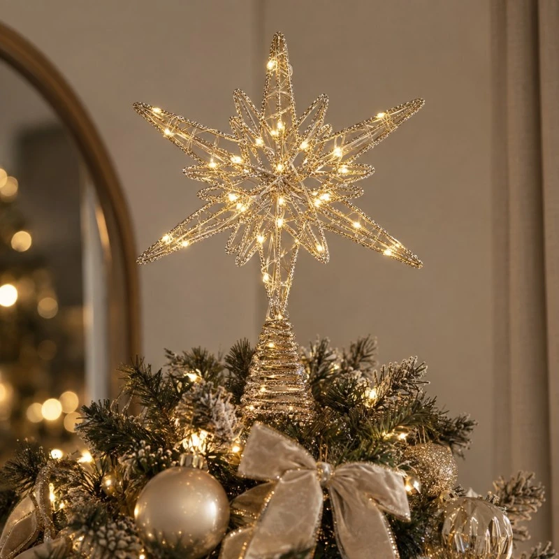 Eu Sandelis Metalinė kalėdinės eglutės auksinė viršūnė, 27 cm + LED lemputės WOZ61