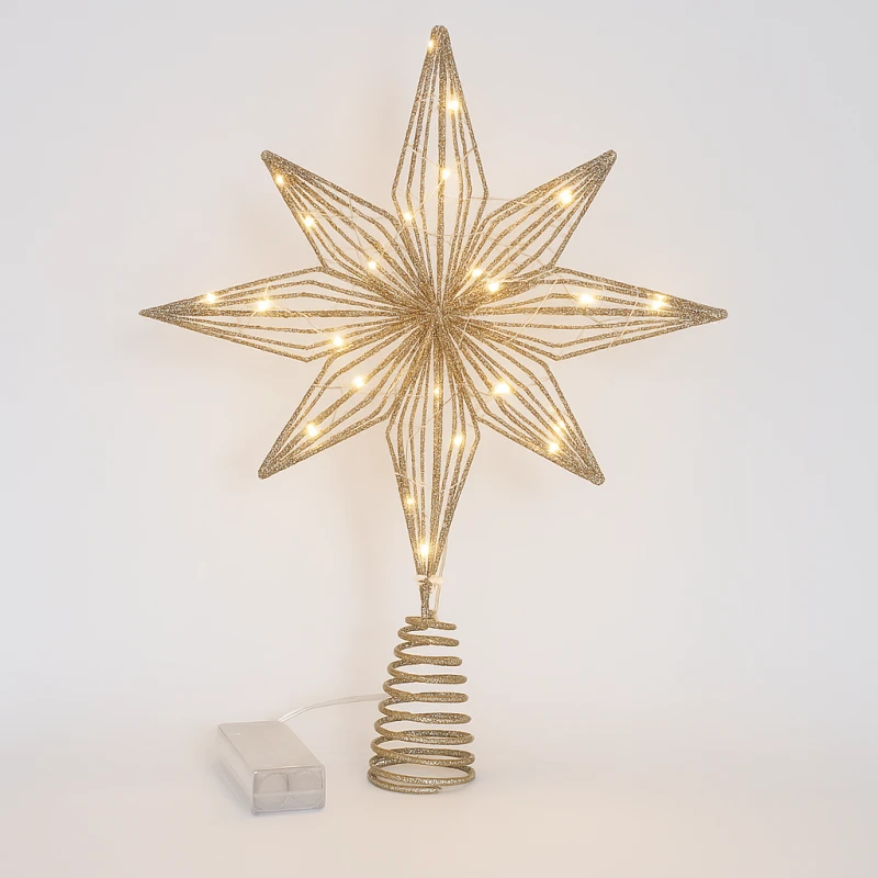 Eu Sandelis Metalinė kalėdinės eglutės auksinė viršūnė, 27 cm + LED lemputės, WOZ11