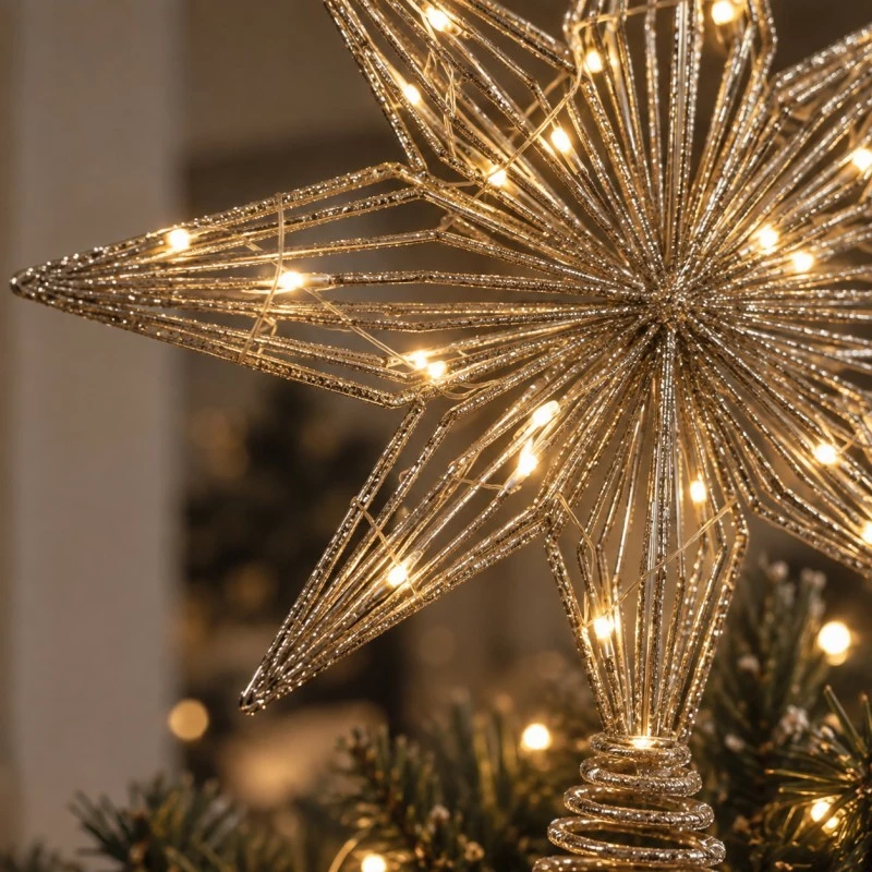 Eu Sandelis Metalinė kalėdinės eglutės auksinė viršūnė, 27 cm + LED lemputės, WOZ11