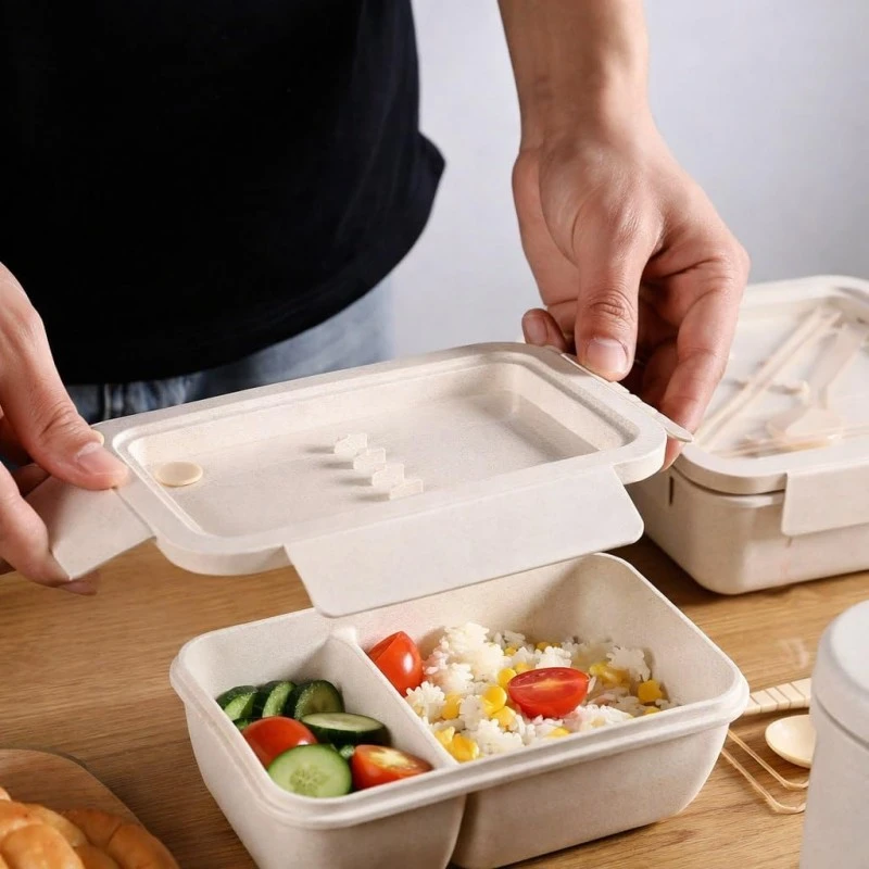 Eu Sandelis Pietų dėžutė su stalo įrankiais, smėlio spalvos, skyreliai, 850 ml PJM46