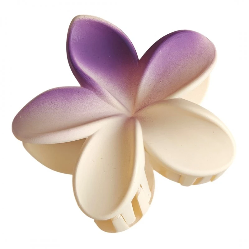 Eu Sandelis Plaukų segtukas XL gėlė OMBRE matinės kreminės spalvos su violetine spalva 7.5 x 8cm SP402