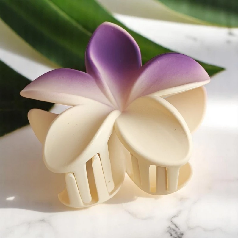 Eu Sandelis Plaukų segtukas XL gėlė OMBRE matinės kreminės spalvos su violetine spalva 7.5 x 8cm SP402