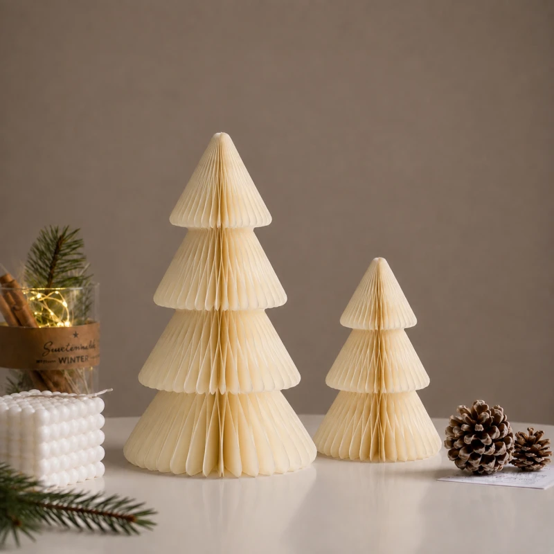 Eu Sandelis Popierinė kalėdinės eglutės dekoracija, sulankstyta, kreminės spalvos, 20 cm WOZ69