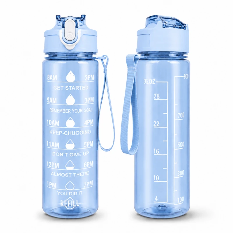 Eu Sandelis Vandens butelis, sportinis butelis su matavimo puodeliu, motyvuojantys šūkiai, 750 ml, mėlynas BD61