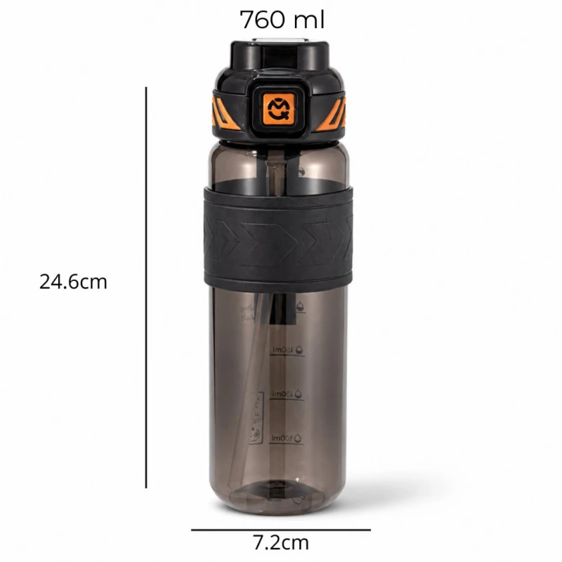 Eu Sandelis Vandens butelis, sportinis butelis su matavimo puodeliu, 680 ml, juodas BD64CZ