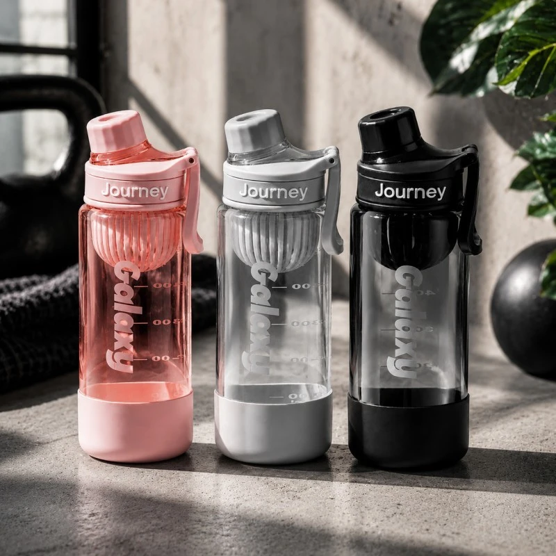 Eu Sandelis Vandens butelis su rankena, sportinis butelis su matavimo puodeliu 800 ml GALAXY pilkas BD71SZ