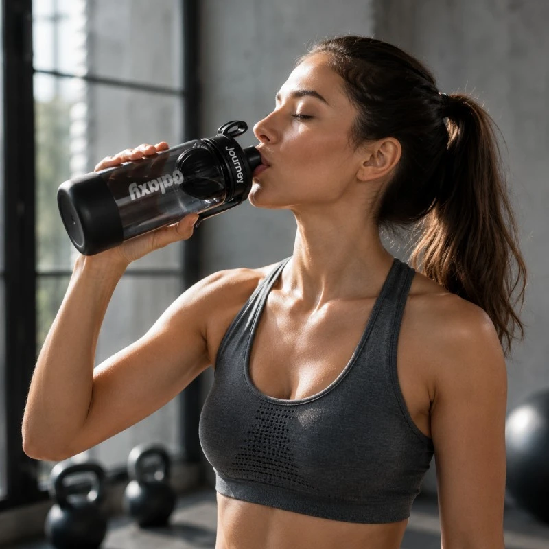 Eu Sandelis Vandens butelis su rankena, sportinis butelis su matavimo puodeliu 800 ml GALAXY juodas, BD71CZ