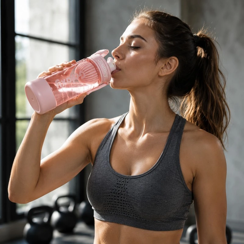 Eu Sandelis Vandens butelis su rankena, sportinis butelis su matavimo puodeliu 800 ml GALAXY rožinis BD71R