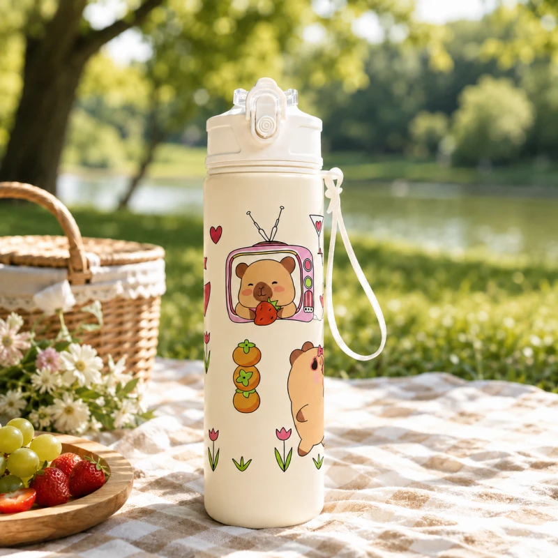 Gertuvė Eu Sandelis Vandens buteliukas su šiaudeliu ir kandikliu 800 ml CAPIBARA BD66