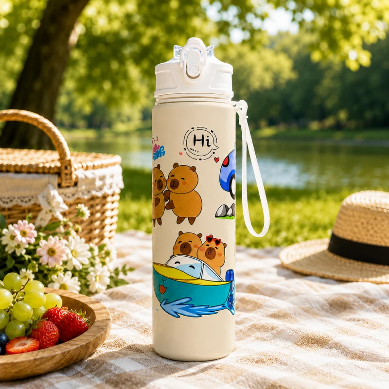 Gertuvė Eu Sandelis Vandens buteliukas su šiaudeliu ir kandikliu 800 ml CAPIBARA BD67