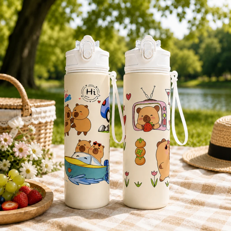 Gertuvė Eu Sandelis Vandens buteliukas su šiaudeliu ir kandikliu 800 ml CAPIBARA BD67