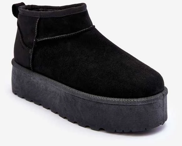 FD1 Juodi zomšiniai UGG stiliaus batai su kailiu
