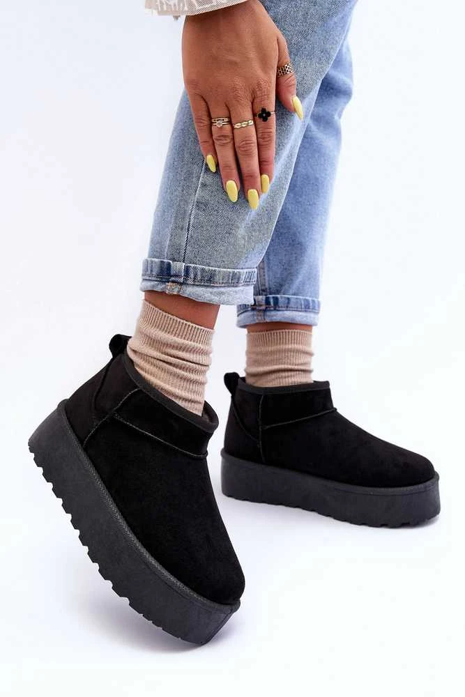 FD1 Juodi zomšiniai UGG stiliaus batai su kailiu