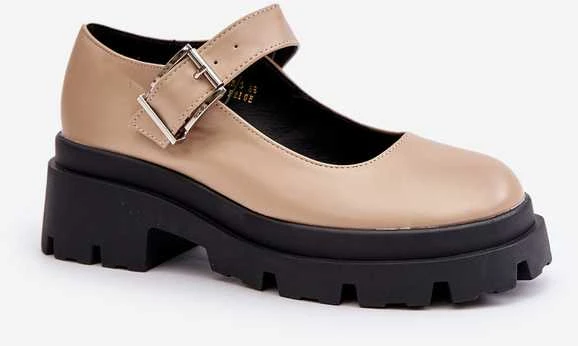 FI1 Kreminiai stilingi elegantiški bateliai su dirželiu