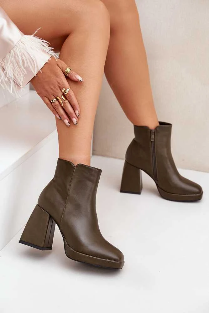 FS1 Chaki spalvos aukštakulniai aulinukai ant plataus kulno
