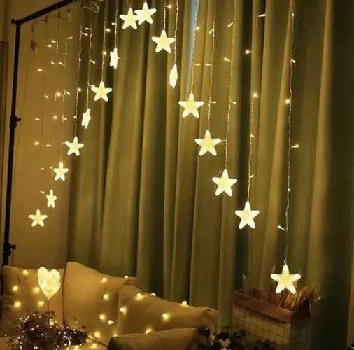 Iso Trade 136LED USB girlianda užuolaida žvaigždės šiltai balta