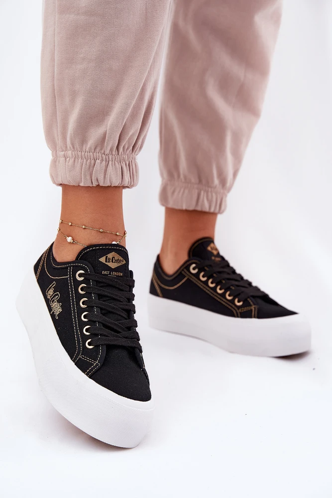 Lee Cooper Juodi suvarstomi bateliai ant platformos