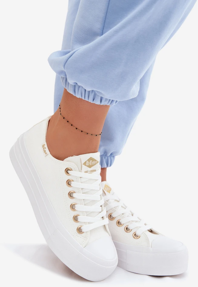 Lee Cooper Moteriški balti klasikiniai suvarstomi bateliai