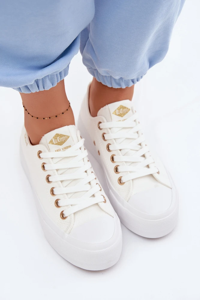 Lee Cooper Moteriški balti klasikiniai suvarstomi bateliai